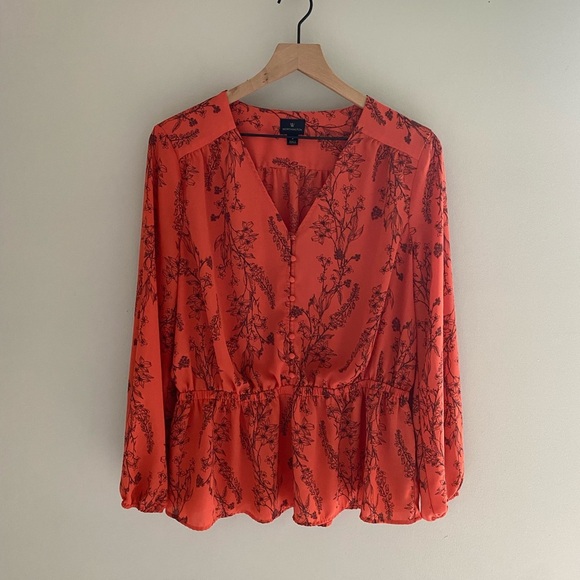Worthington orange floral long sleeved blouse size large - Picture 1 of 5